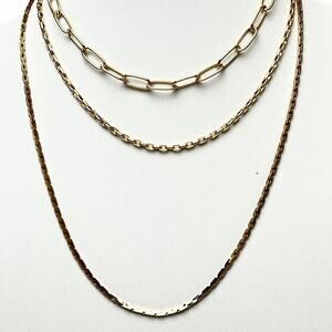 Gold Tone Necklaces Lot 3 Minimalist Polished Wearable Stackable Chains Fashion